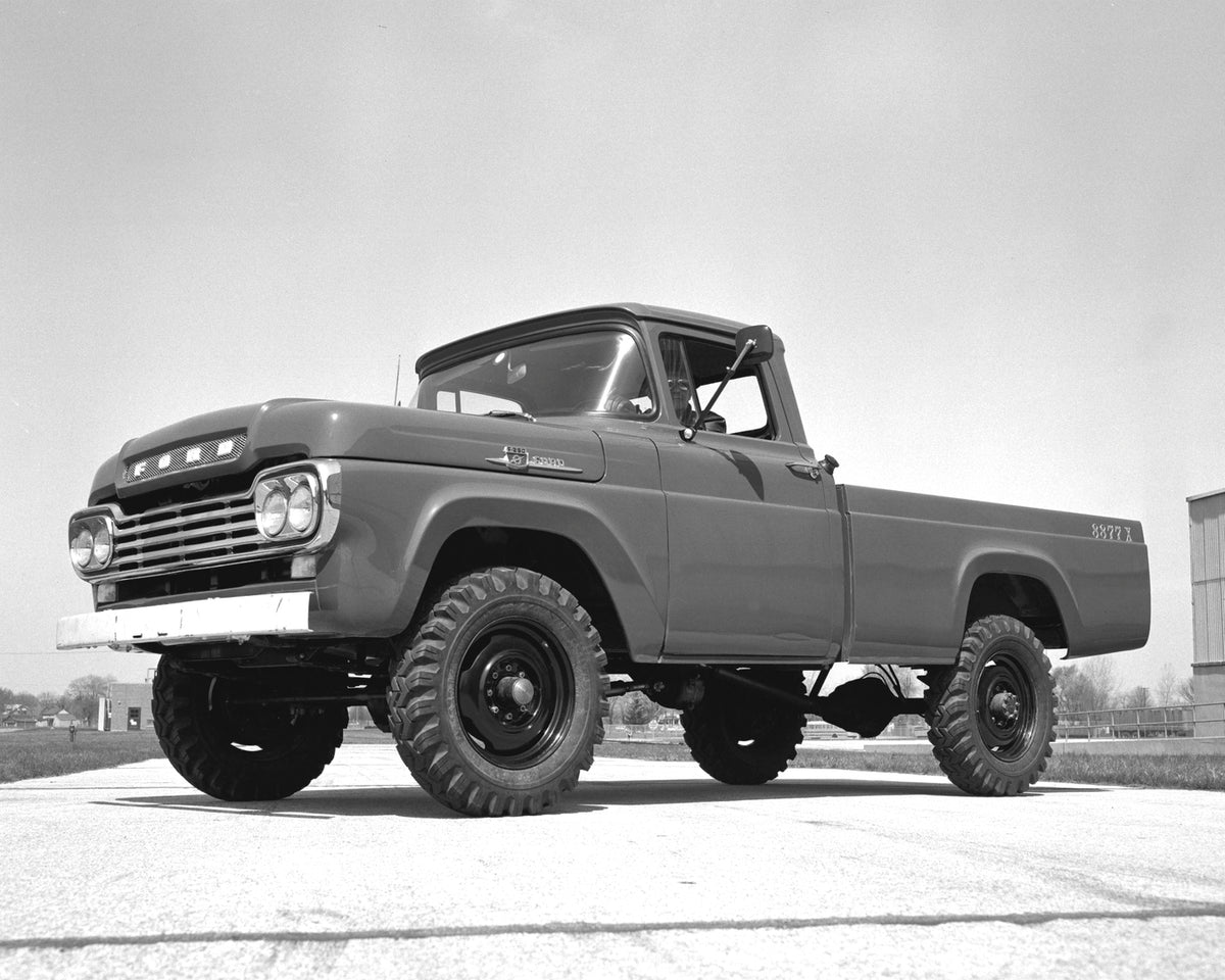 This archival image documents the 1959 Ford F-250 4x4 pickup truck and is preserved in the Ford Heritage Vault as part of Ford Motor Company's historic photographic archive. Free for personal, non-commercial use. Ford Heritage Vault reference AR-2...