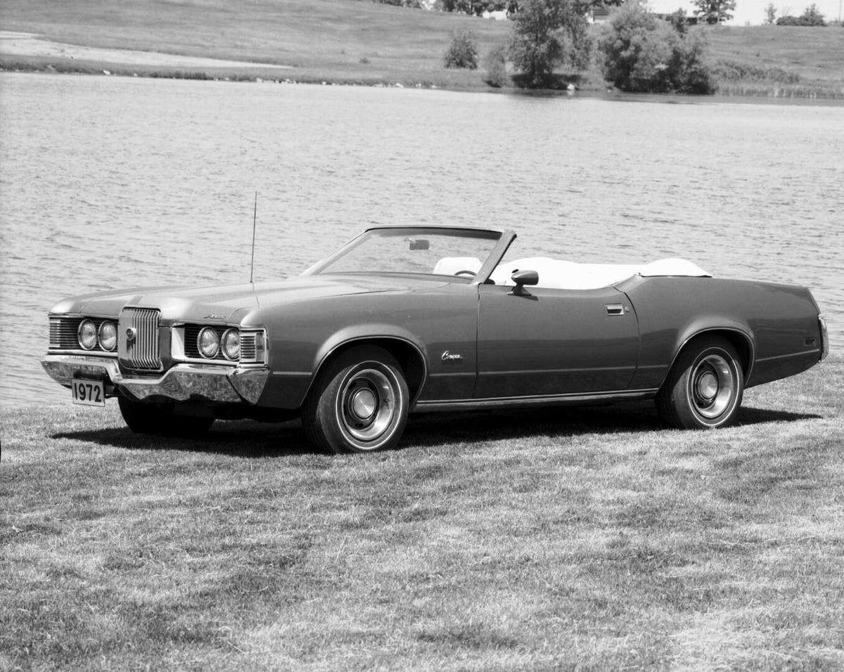 This archival image documents the 1972 Mercury Cougar convertible rear angle in front of water 152639-107 and is preserved in the Ford Heritage Vault as part of Ford Motor Company's historic photographic archive. Free for personal, non-commercial ...