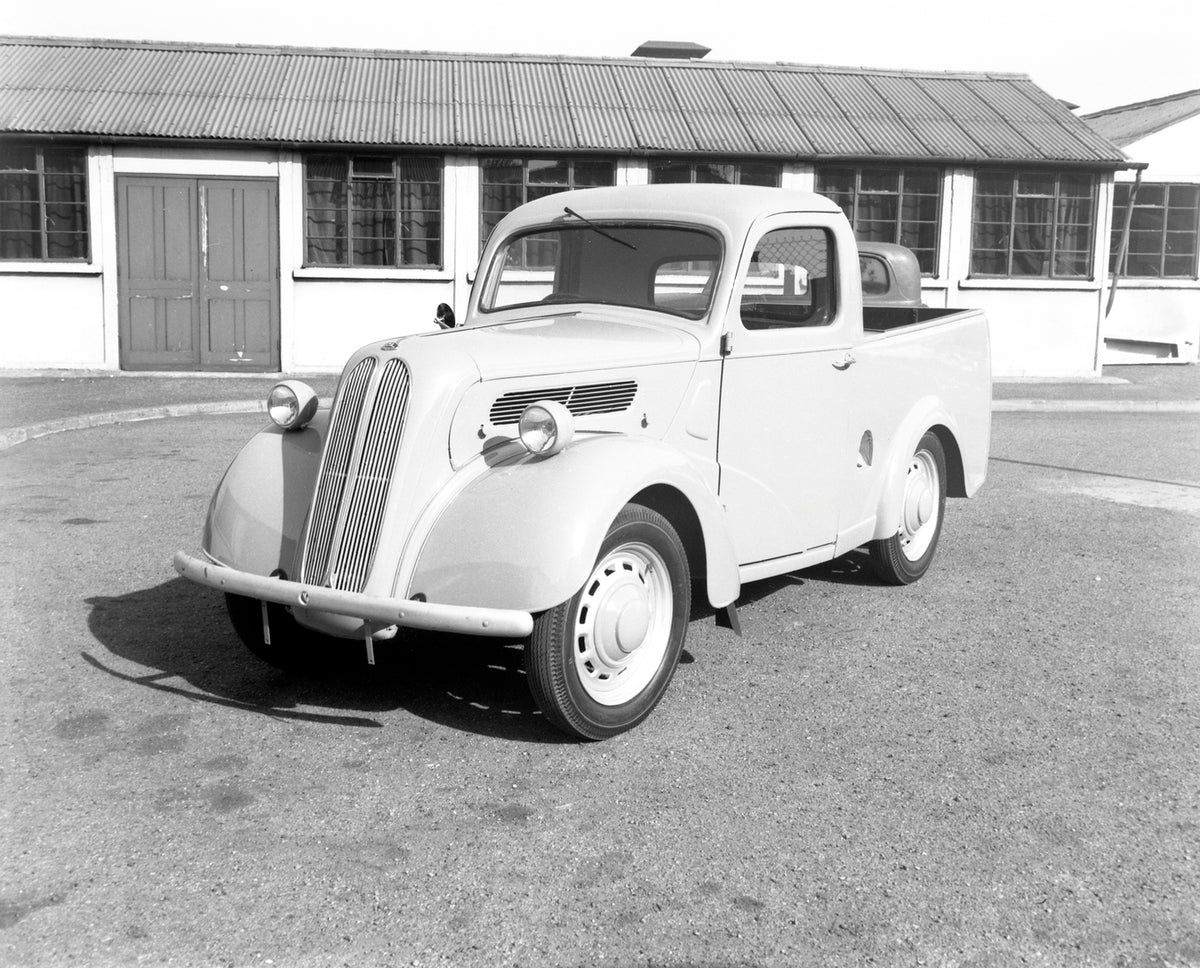 This archival image documents the 1955 Ford Popular pickup special conversion and is preserved in the Ford Heritage Vault as part of Ford Motor Company's historic photographic archive. Free for personal, non-commercial use. Ford Heritage Vault ref...