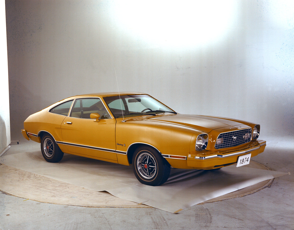 This archival image documents the 1974 Ford Mustang II and is preserved in the Ford Heritage Vault as part of Ford Motor Company's historic photographic archive. Free for personal, non-commercial use. Ford Heritage Vault reference AR-2008-8.1.4.3363.