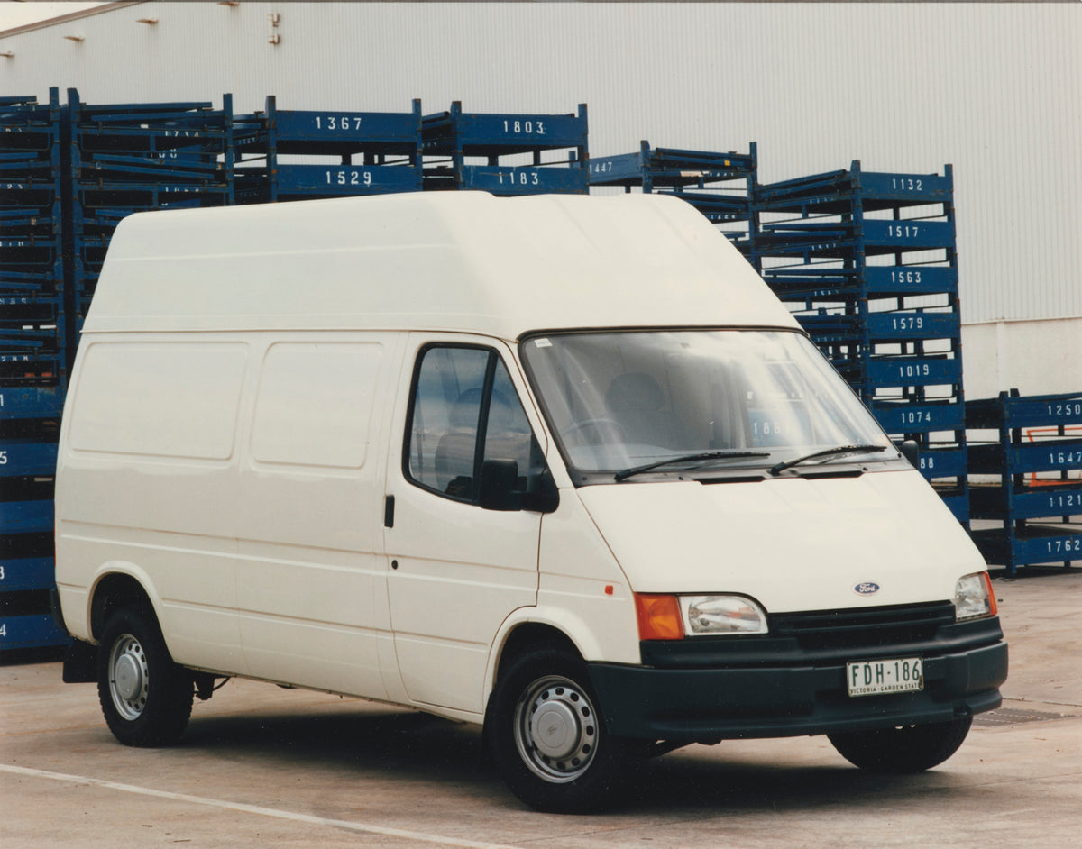 This archival image documents the 1994 Ford Transit Van Driver Side Front End View by Warehouse FAP-2011-3 and is preserved in the Ford Heritage Vault as part of Ford Motor Company's historic photographic archive. Free for personal, non-commercial...