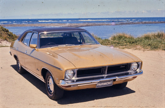 1973 Ford XB Falcon Fairmont Sedan Driver Side Front End View by the Coast FAP-2011-3 HV 1973-0121