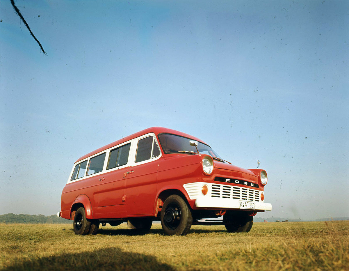 This archival image documents the 1970 Ford Transit Mark I low view in scenic field and is preserved in the Ford Heritage Vault as part of Ford Motor Company's historic photographic archive. Free for personal, non-commercial use. Ford Heritage Vau...