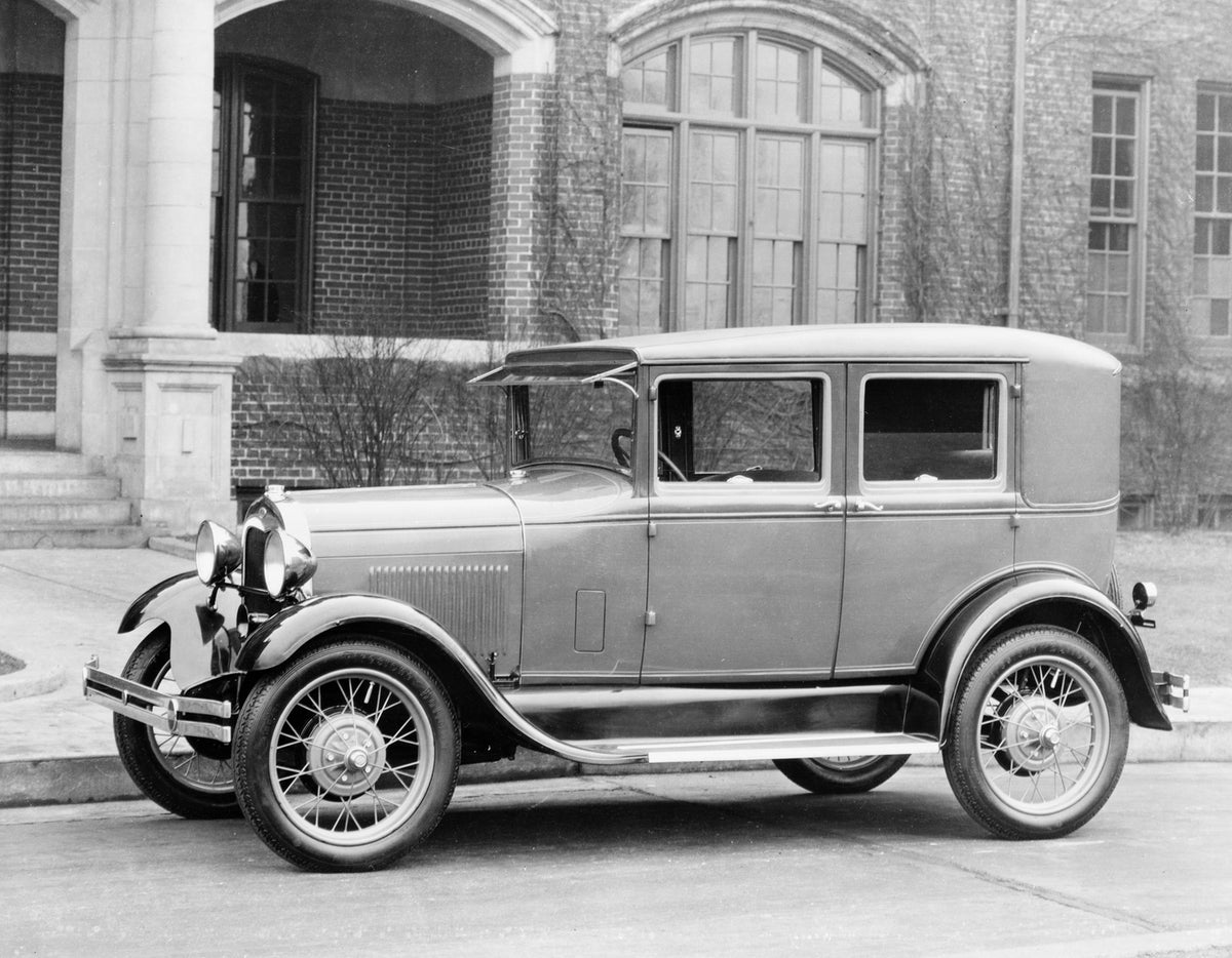 This archival image documents the 1928 Ford Model A Fordor Sedan early production and is preserved in the Ford Heritage Vault as part of Ford Motor Company's historic photographic archive. Free for personal, non-commercial use. Ford Heritage Vault...
