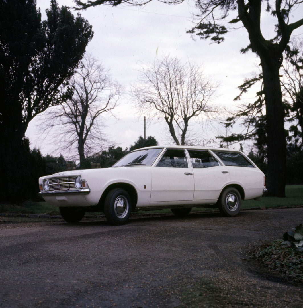 This archival image documents the 1972 Ford Cortina MK III 1600 L Estate on scenic road and is preserved in the Ford Heritage Vault as part of Ford Motor Company's historic photographic archive. Free for personal, non-commercial use. Ford Heritage...