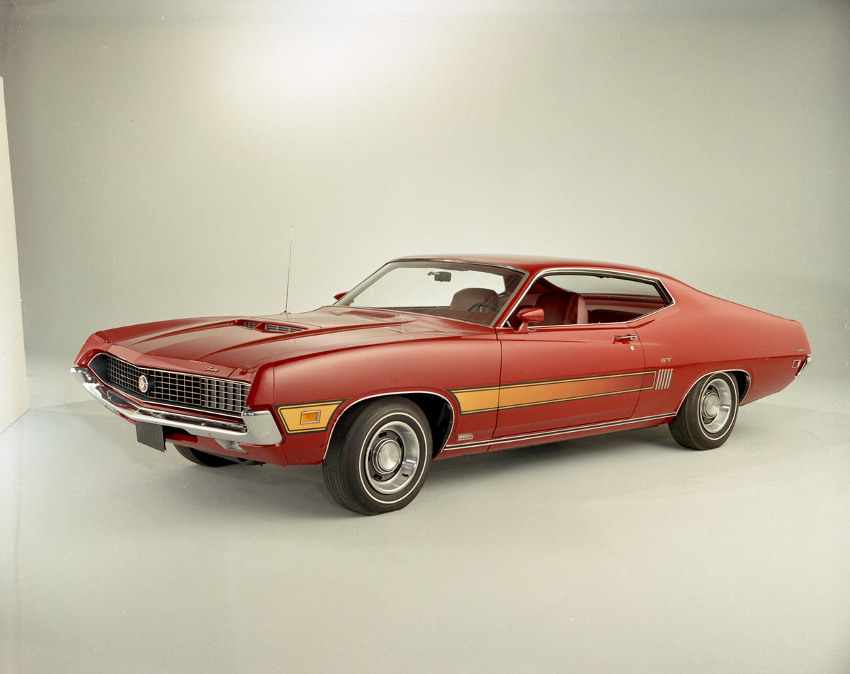 This archival image documents the 1970 Ford Torino GT fastback in studio and is preserved in the Ford Heritage Vault as part of Ford Motor Company's historic photographic archive. Free for personal, non-commercial use. Ford Heritage Vault referenc...
