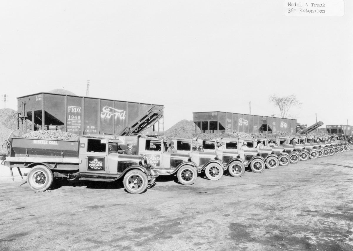 This archival image documents the 1929 Ford Model AA coal trucks and is preserved in the Ford Heritage Vault as part of Ford Motor Company's historic photographic archive. Free for personal, non-commercial use. Ford Heritage Vault reference AR-200...