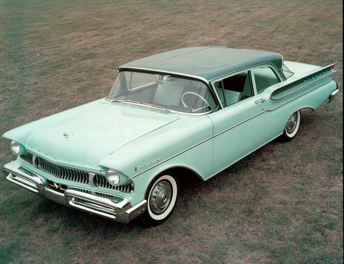 This archival image documents the 1957 Mercury Monterey two-door sedan Overhead Angle and is preserved in the Ford Heritage Vault as part of Ford Motor Company's historic photographic archive. Free for personal, non-commercial use. Ford Heritage V...