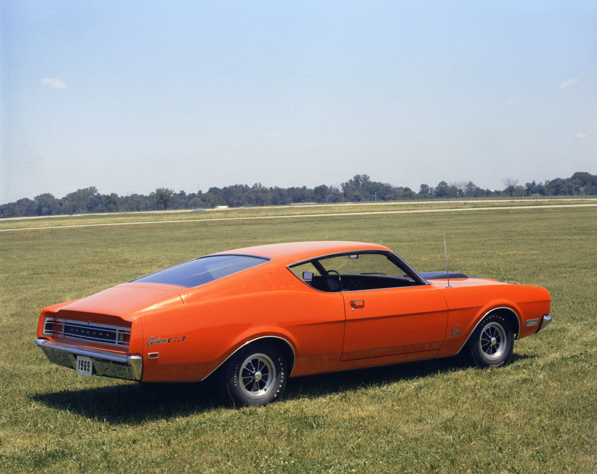 This archival image documents the 1969 Mercury Cyclone CJ fastback and is preserved in the Ford Heritage Vault as part of Ford Motor Company's historic photographic archive. Free for personal, non-commercial use. Ford Heritage Vault reference AR-2...