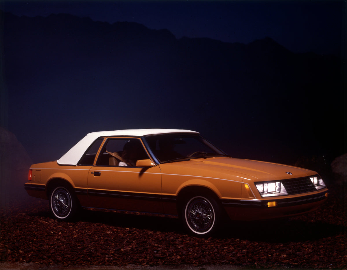 This archival image documents the 1980 Ford Mustang LX with Carrage Roof option and is preserved in the Ford Heritage Vault as part of Ford Motor Company's historic photographic archive. Free for personal, non-commercial use. Ford Heritage Vault r...