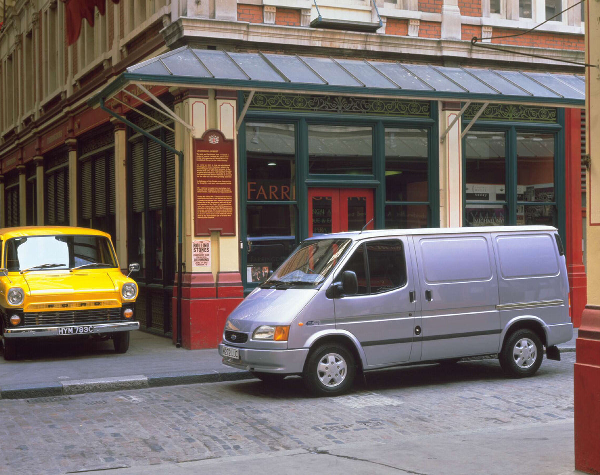 This archival image documents the 1995 Ford Transit Mark III Short Wheelbase and Transit Mark I on city street AR-2002-213709 and is preserved in the Ford Heritage Vault as part of Ford Motor Company's historic photographic archive. Free for perso...