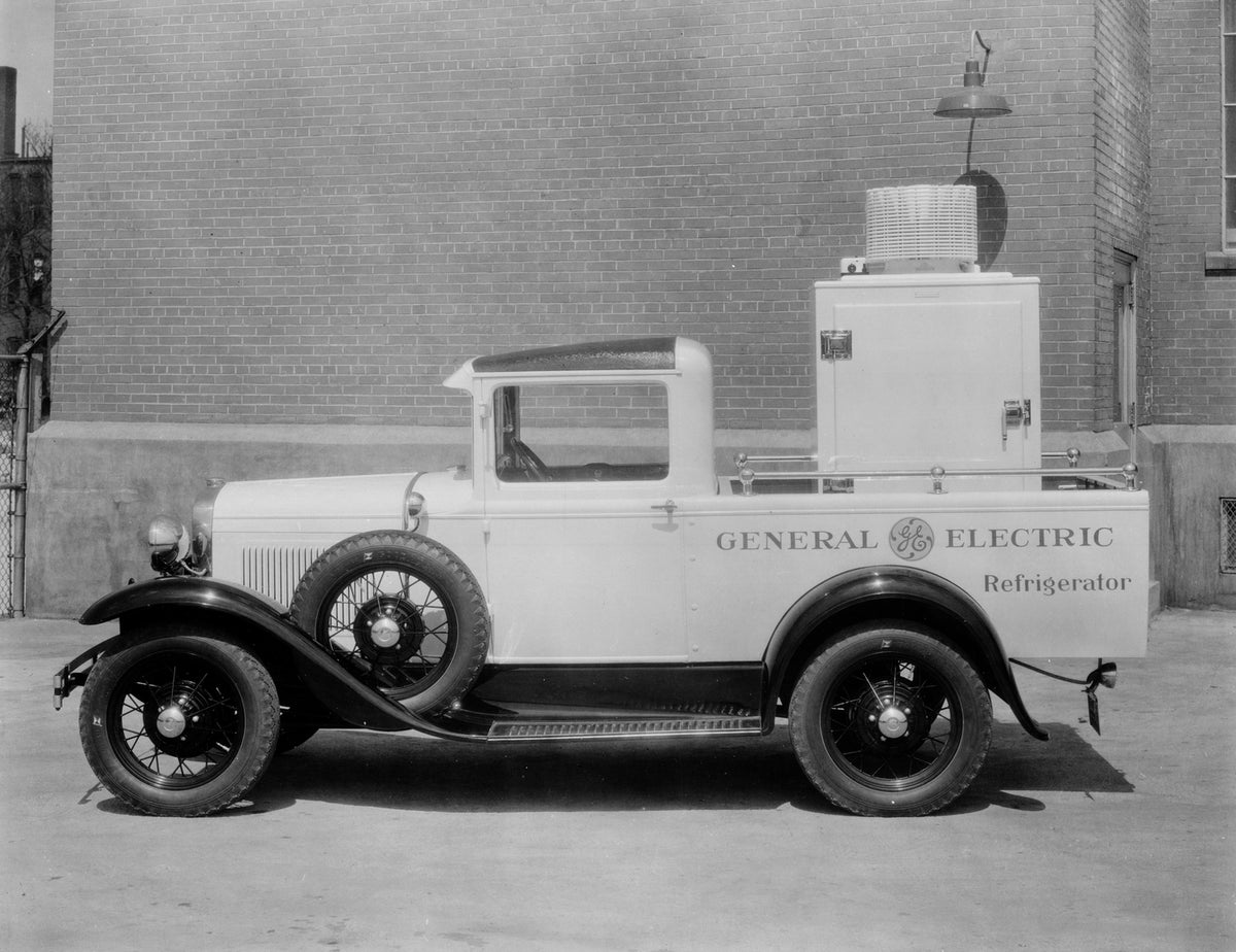 This archival image documents the 1931 Ford Model A DeLuxe pickup truck General Electric and is preserved in the Ford Heritage Vault as part of Ford Motor Company's historic photographic archive. Free for personal, non-commercial use. Ford Heritag...