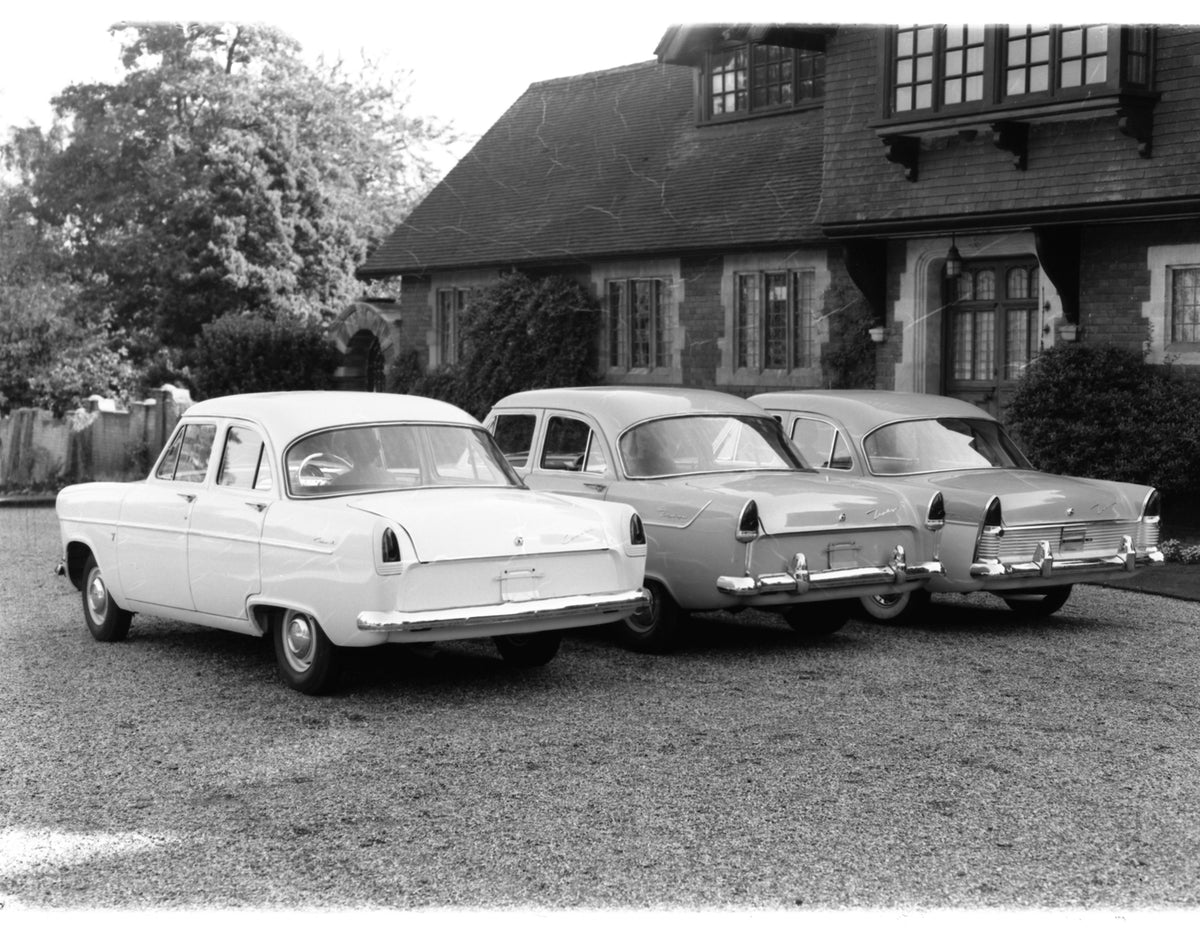 This archival image documents the 1955 Ford Consul Mark II, Ford Zephyr MK II, and Ford Zodiac MK II at Ingatestone in Essex, England and is preserved in the Ford Heritage Vault as part of Ford Motor Company's historic photographic archive. Free f...
