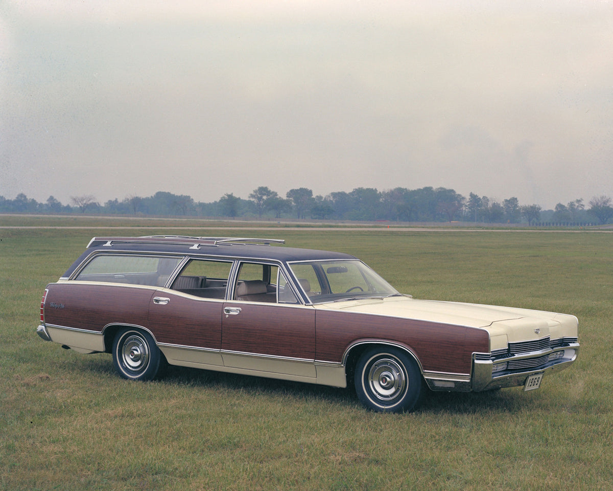 This archival image documents the 1969 Mercury Colony Park station wagon in Field and is preserved in the Ford Heritage Vault as part of Ford Motor Company's historic photographic archive. Free for personal, non-commercial use. Ford Heritage Vault...