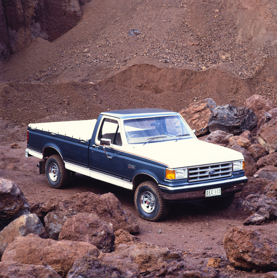 1990 Ford F-150 Pickup Truck Driver Side Front End View on Rocky Terrain FAP-2011-3 HV 1990-0184