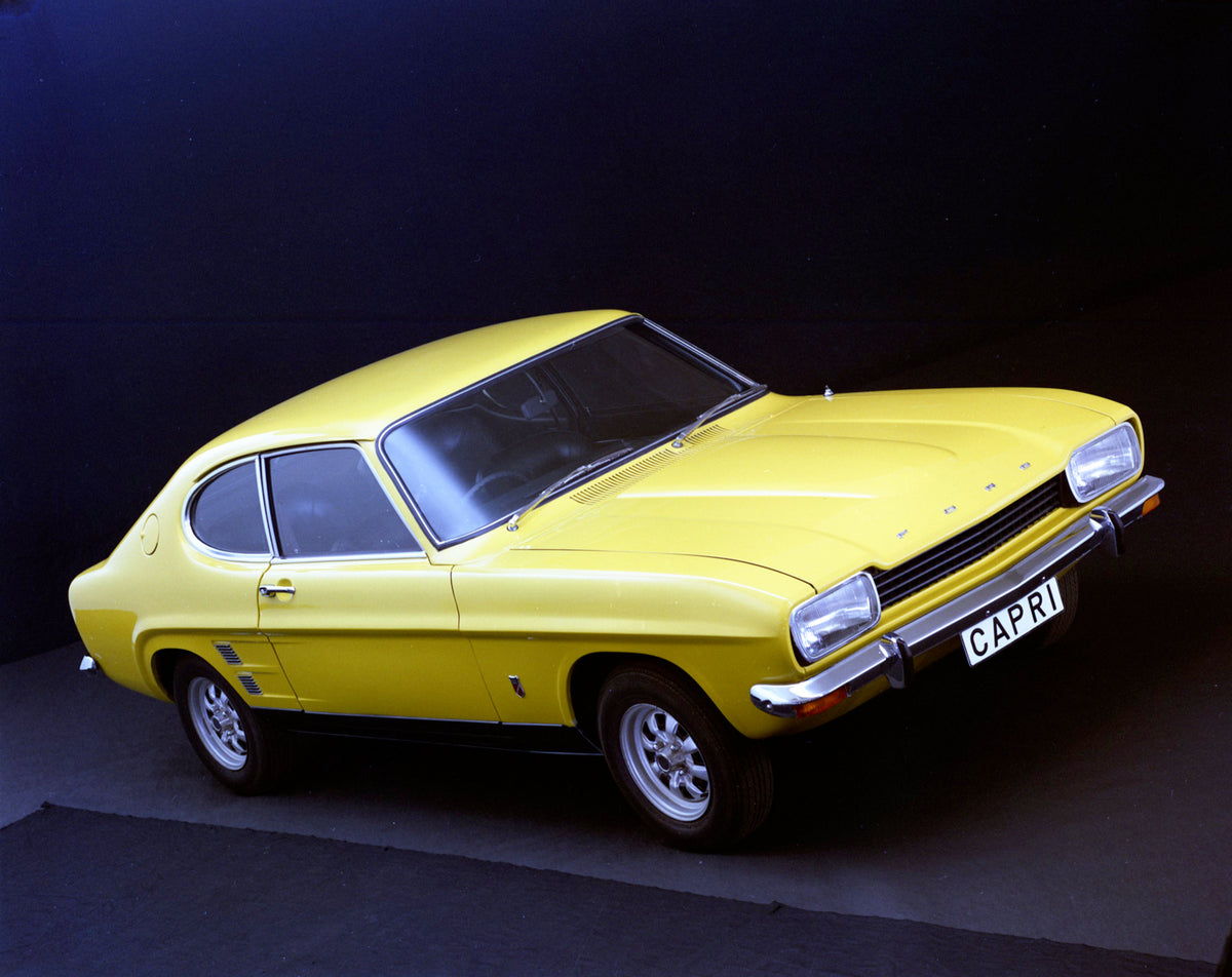 This archival image documents the 1973 Ford Capri MK I GT in studio and is preserved in the Ford Heritage Vault as part of Ford Motor Company's historic photographic archive. Free for personal, non-commercial use. Ford Heritage Vault reference AR-...