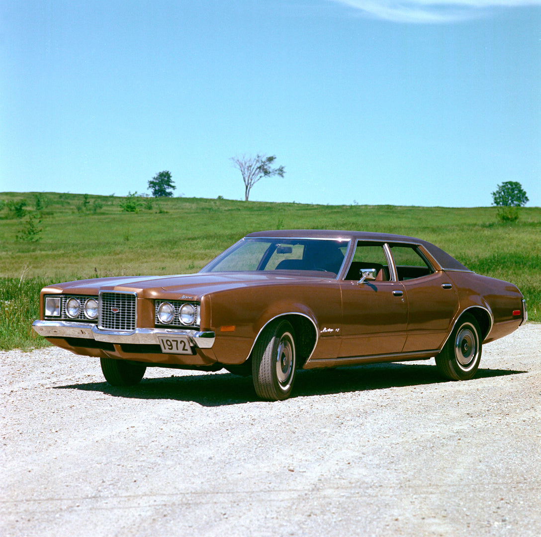 This archival image documents the 1972 Mercury Montego four-door and is preserved in the Ford Heritage Vault as part of Ford Motor Company's historic photographic archive. Free for personal, non-commercial use. Ford Heritage Vault reference AR-200...