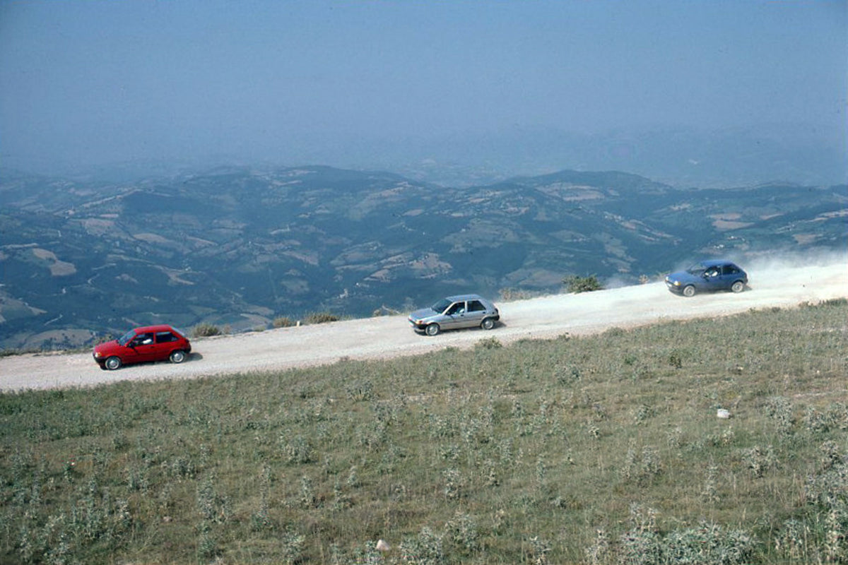 This archival image documents the 1988 Ford Fiesta Mark III LHD hatchbacks action shot on dirt road and is preserved in the Ford Heritage Vault as part of Ford Motor Company's historic photographic archive. Free for personal, non-commercial use. F...