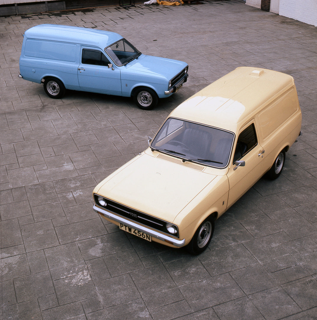 This archival image documents the 1975 Ford Escort Mark II Vans 1.3 and 1.1 in scenic lot and is preserved in the Ford Heritage Vault as part of Ford Motor Company's historic photographic archive. Free for personal, non-commercial use. Ford Herita...