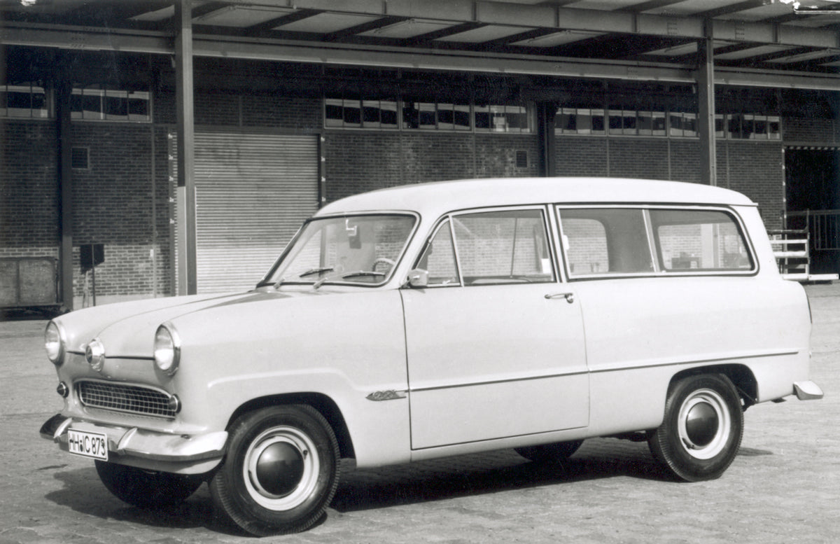 This archival image documents the 1957 Ford Taunus 12M P1 at industrial building and is preserved in the Ford Heritage Vault as part of Ford Motor Company's historic photographic archive. Free for personal, non-commercial use. Ford Heritage Vault ...