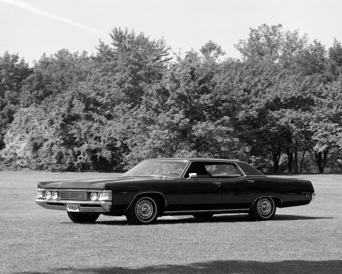 This archival image documents the 1969 Mercury Marquis Four-Door Hardtop and is preserved in the Ford Heritage Vault as part of Ford Motor Company's historic photographic archive. Free for personal, non-commercial use. Ford Heritage Vault referenc...