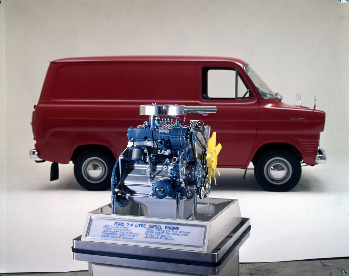 This archival image documents the 1972 Ford Transit Mark I Van and 2.4 Litre Diesel Engine in studio and is preserved in the Ford Heritage Vault as part of Ford Motor Company's historic photographic archive. Free for personal, non-commercial use. ...