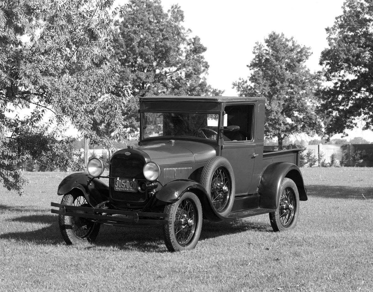 This archival image documents the 1929 Ford Model A closed cab pickup truck and is preserved in the Ford Heritage Vault as part of Ford Motor Company's historic photographic archive. Free for personal, non-commercial use. Ford Heritage Vault refer...