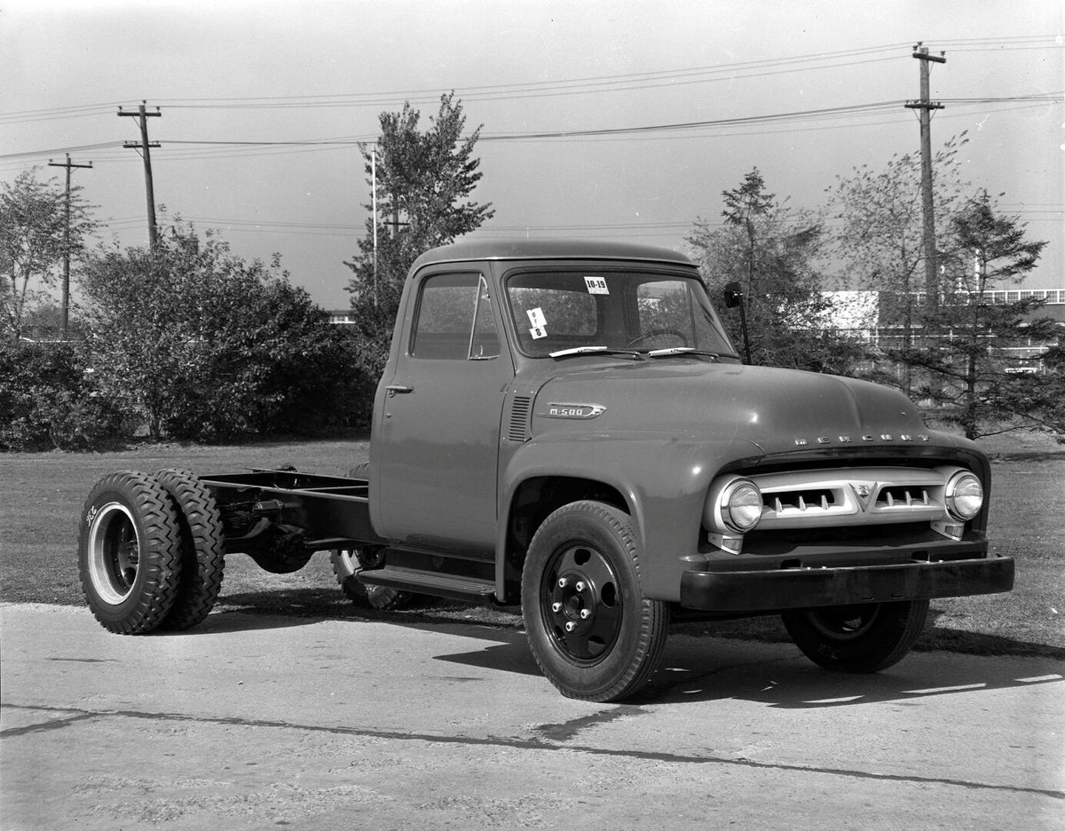 This archival image documents the 1953 Mercury M-500 Truck on scenic road AR-2007-5 and is preserved in the Ford Heritage Vault as part of Ford Motor Company's historic photographic archive. Free for personal, non-commercial use. Ford Heritage Vau...