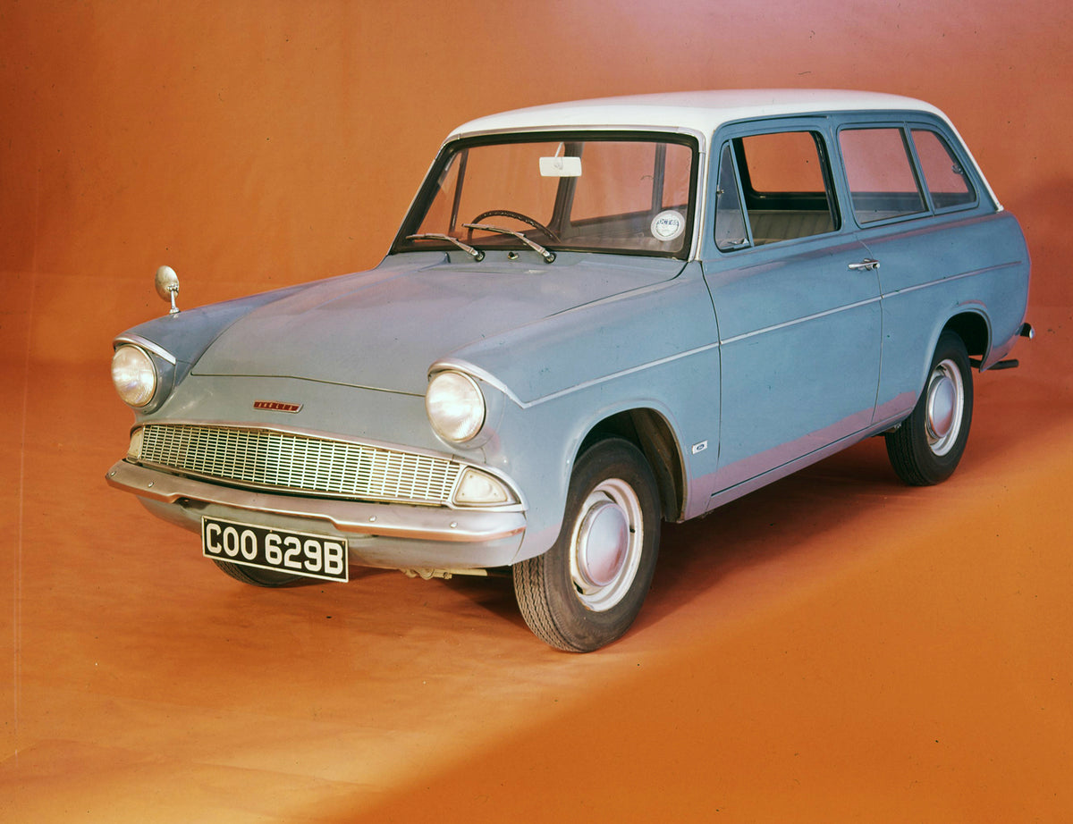 This archival image documents the 1965 Ford Anglia 1200 Estate Car in studio and is preserved in the Ford Heritage Vault as part of Ford Motor Company's historic photographic archive. Free for personal, non-commercial use. Ford Heritage Vault refe...