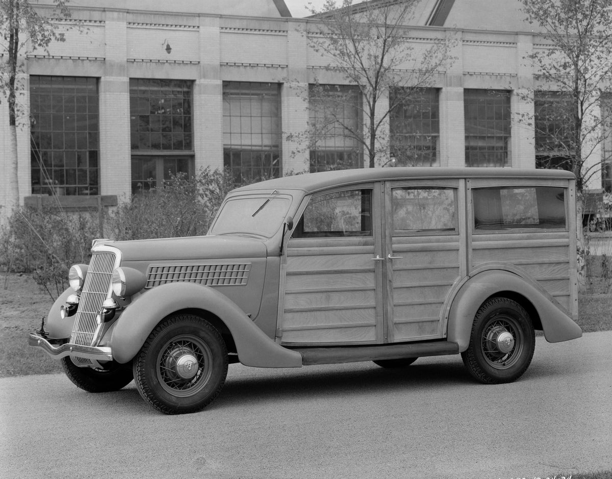 This archival image documents the 1935 Ford station wagon and is preserved in the Ford Heritage Vault as part of Ford Motor Company's historic photographic archive. Free for personal, non-commercial use. Ford Heritage Vault reference AR-2008-8.1.6...