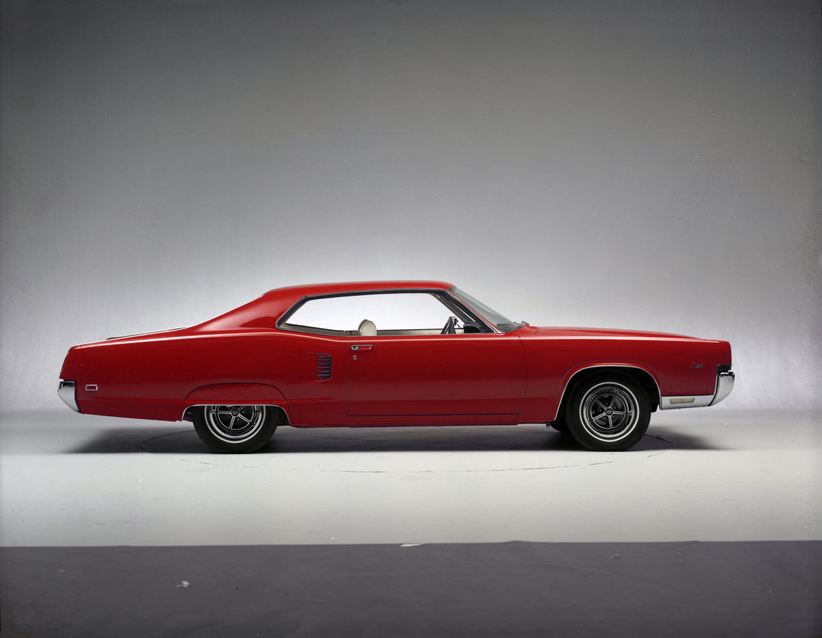 This archival image documents the 1969 Mercury Marauder X-100 Two-Door Hardtop and is preserved in the Ford Heritage Vault as part of Ford Motor Company's historic photographic archive. Free for personal, non-commercial use. Ford Heritage Vault re...