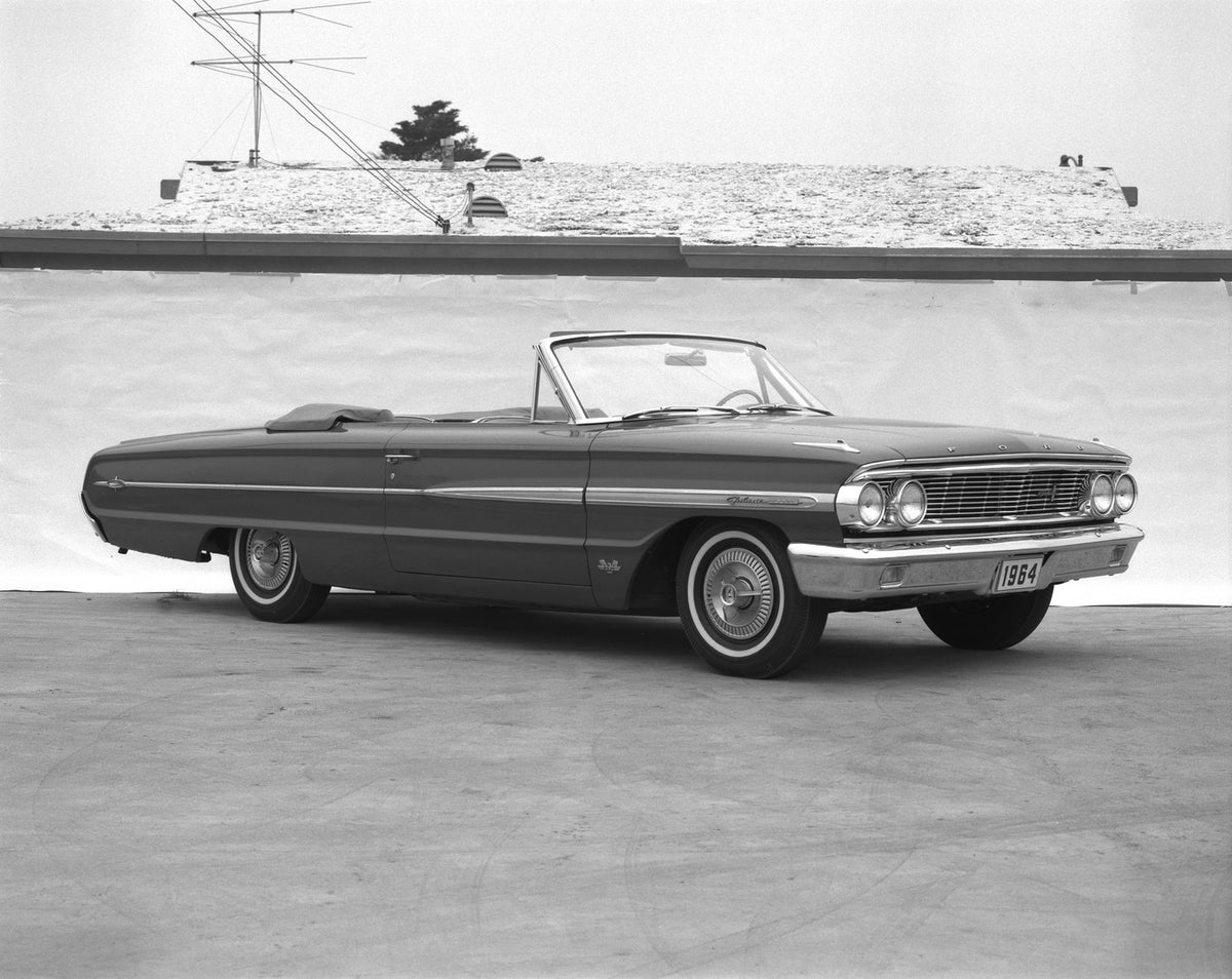 This archival image documents the 1964 Ford Galaxie 500XL Sunliner and is preserved in the Ford Heritage Vault as part of Ford Motor Company's historic photographic archive. Free for personal, non-commercial use. Ford Heritage Vault reference AR-2...