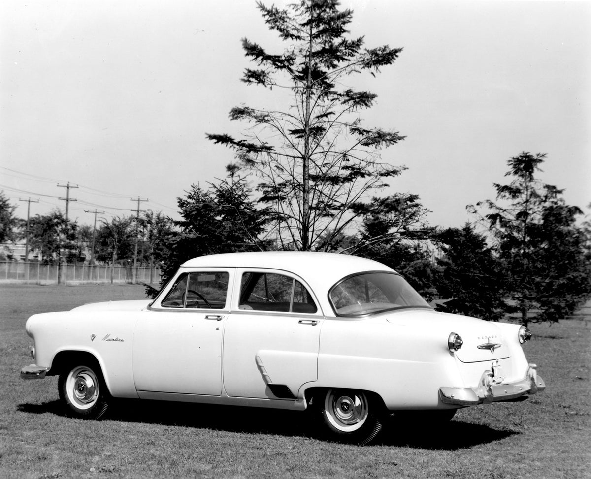 This archival image documents the 1952 Meteor Mainline Sedan rear view with scenic trees AR-2007-5 and is preserved in the Ford Heritage Vault as part of Ford Motor Company's historic photographic archive. Free for personal, non-commercial use. Fo...