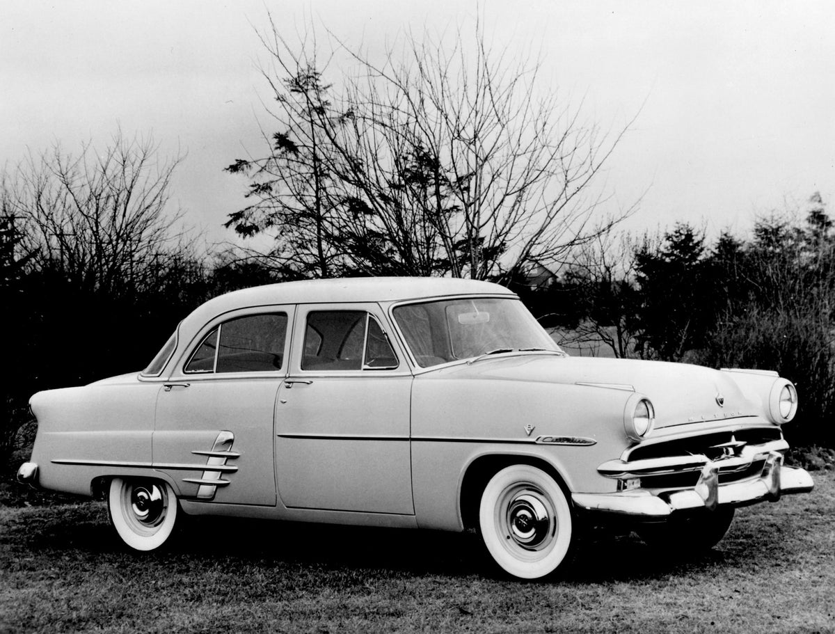 This archival image documents the 1953 Meteor Customline Sedan closeup with scenic trees AR-2007-5 and is preserved in the Ford Heritage Vault as part of Ford Motor Company's historic photographic archive. Free for personal, non-commercial use. Fo...