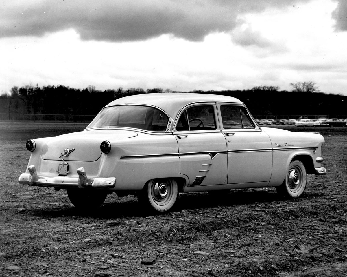 This archival image documents the 1954 Meteor Rideau Sedan rear view in field AR-2007-5 and is preserved in the Ford Heritage Vault as part of Ford Motor Company's historic photographic archive. Free for personal, non-commercial use. Ford Heritage...