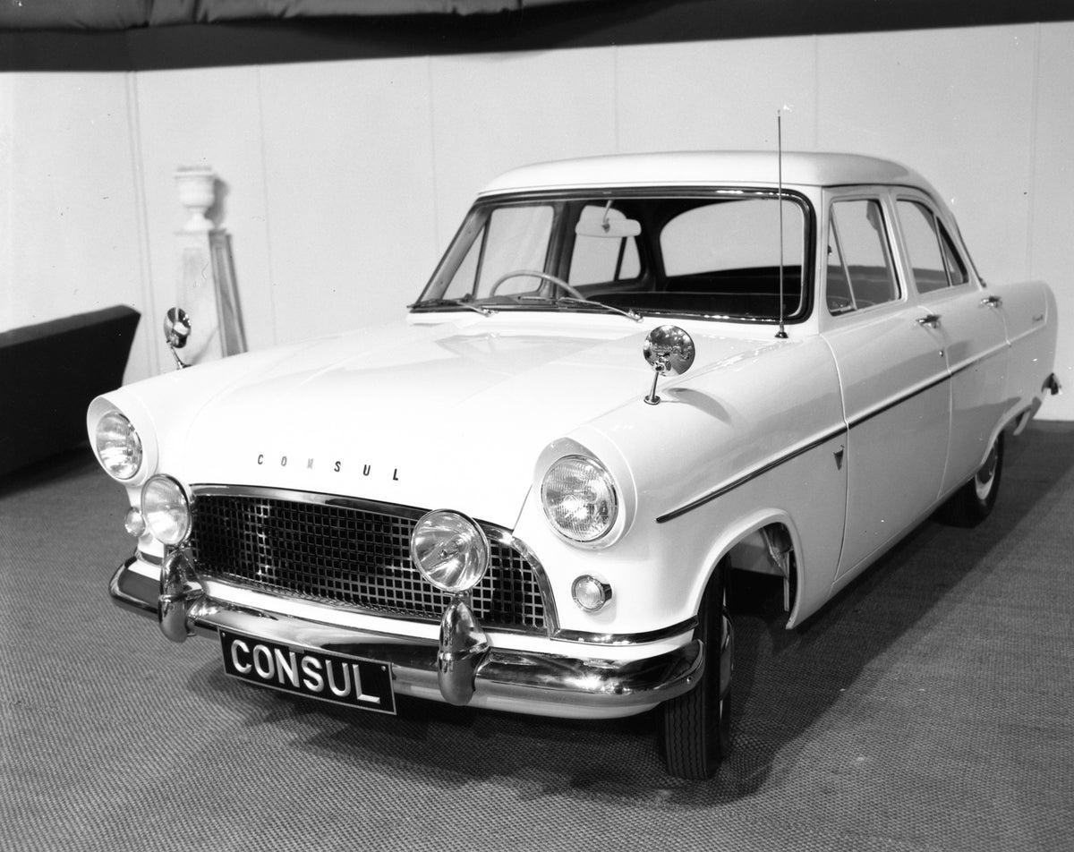 This archival image documents the 1956 Ford Consul MK II with exterior accessories and is preserved in the Ford Heritage Vault as part of Ford Motor Company's historic photographic archive. Free for personal, non-commercial use. Ford Heritage Vaul...