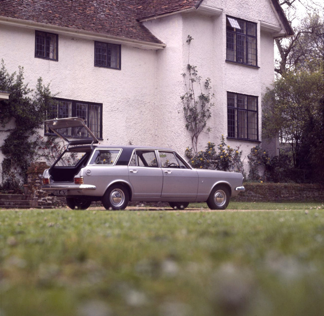 This archival image documents the 1969 Ford Zephyr Mark IV Estate side view in scenic driveway with open trunk and is preserved in the Ford Heritage Vault as part of Ford Motor Company's historic photographic archive. Free for personal, non-commer...