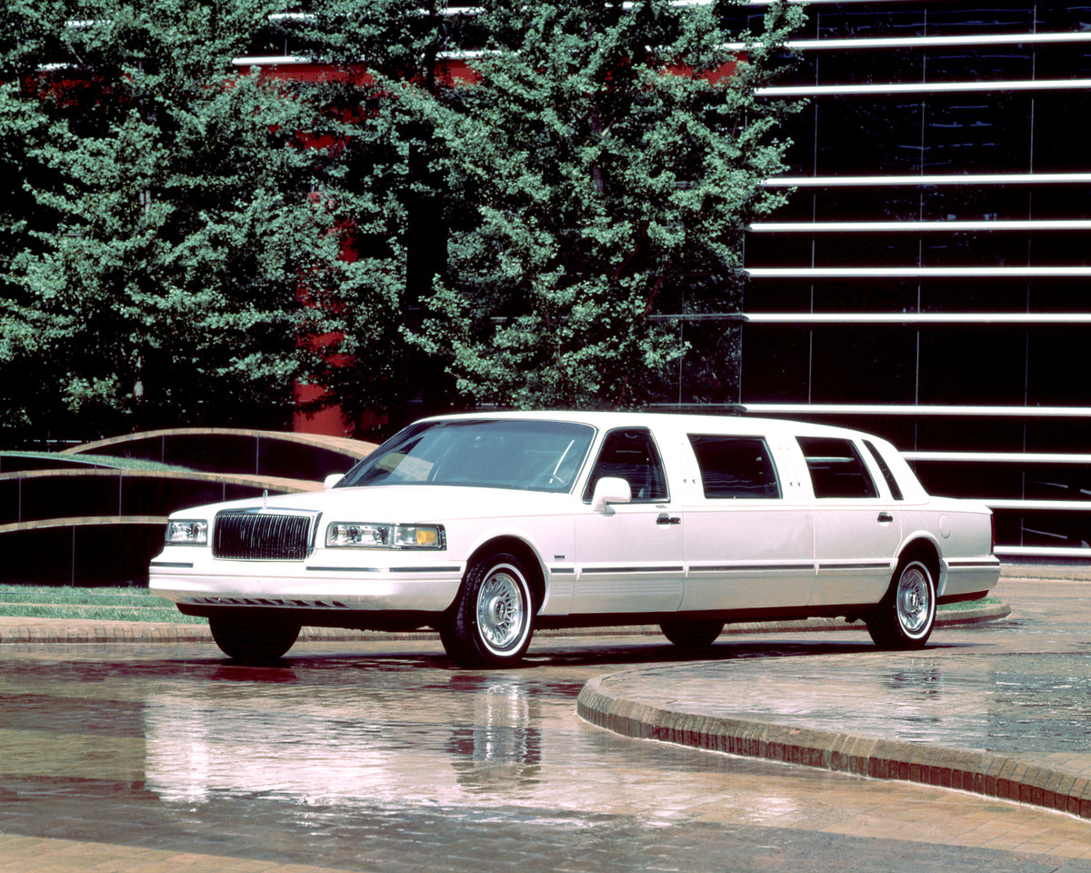 This archival image documents the 1995 Lincoln Continental stretch limousine and is preserved in the Ford Heritage Vault as part of Ford Motor Company's historic photographic archive. Free for personal, non-commercial use. Ford Heritage Vault refe...