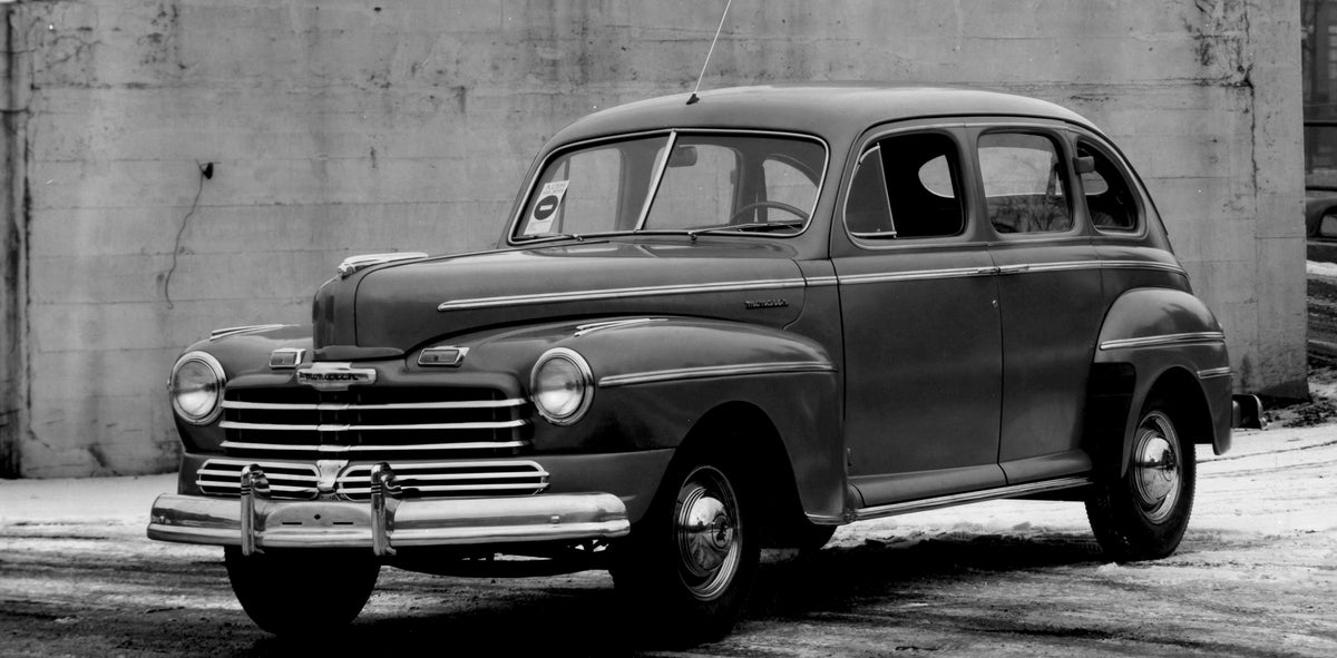 This archival image documents the 1946 Monarch Sedan closeup on road AR-2007-5 and is preserved in the Ford Heritage Vault as part of Ford Motor Company's historic photographic archive. Free for personal, non-commercial use. Ford Heritage Vault re...