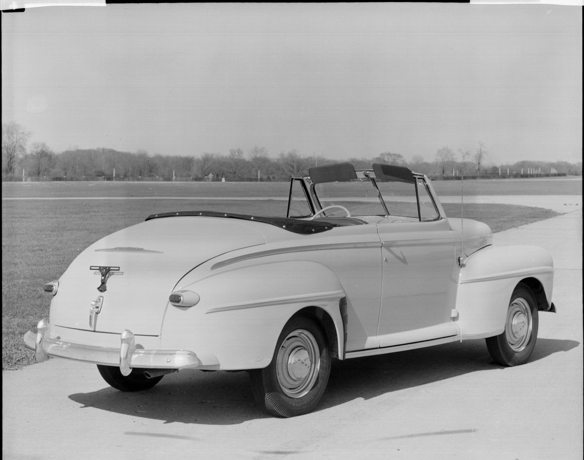 This archival image documents the 1947 Ford Super Deluxe convertible and is preserved in the Ford Heritage Vault as part of Ford Motor Company's historic photographic archive. Free for personal, non-commercial use. Ford Heritage Vault reference AR...