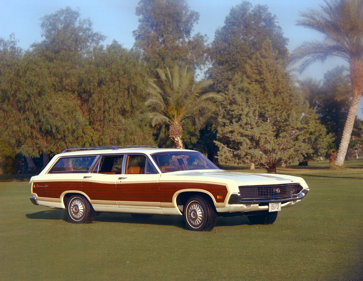 This archival image documents the 1970 Ford Torino Squire station wagon scenic and is preserved in the Ford Heritage Vault as part of Ford Motor Company's historic photographic archive. Free for personal, non-commercial use. Ford Heritage Vault re...