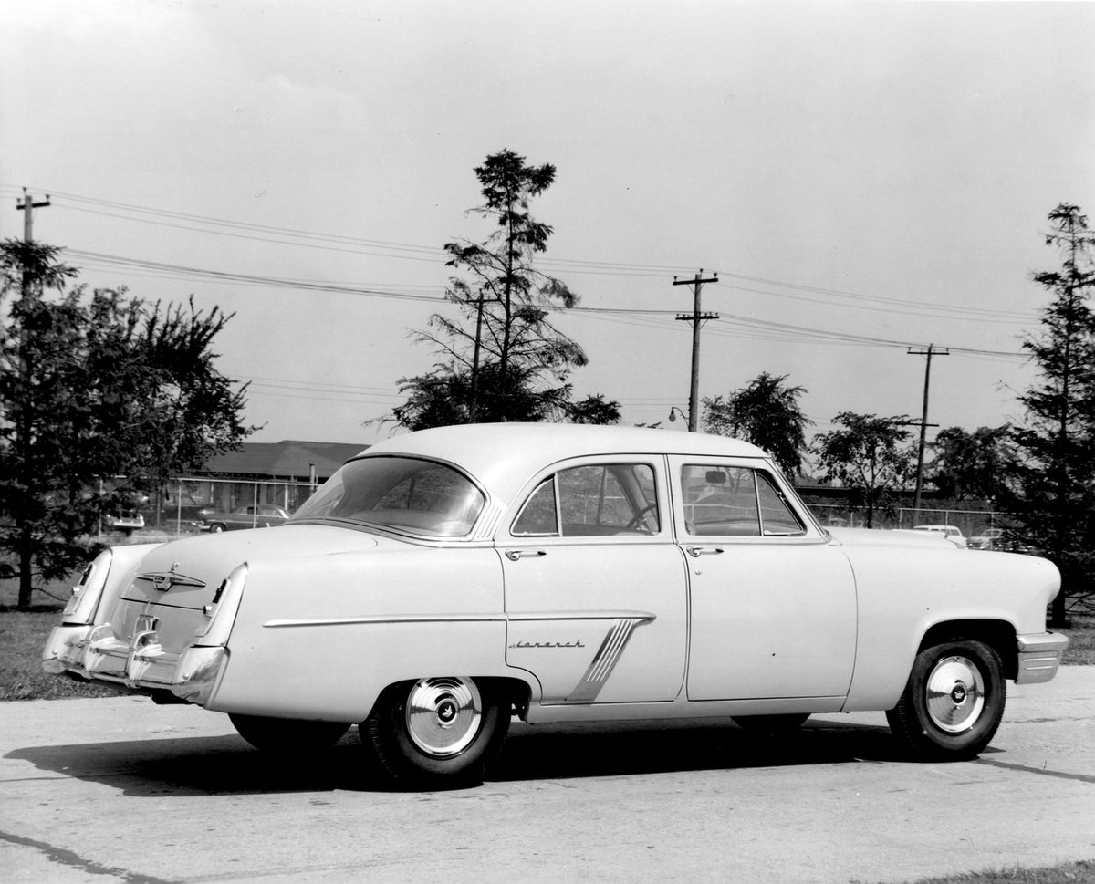 This archival image documents the 1952 Monarch Sedan rear view on scenic road AR-2007-5 and is preserved in the Ford Heritage Vault as part of Ford Motor Company's historic photographic archive. Free for personal, non-commercial use. Ford Heritage...