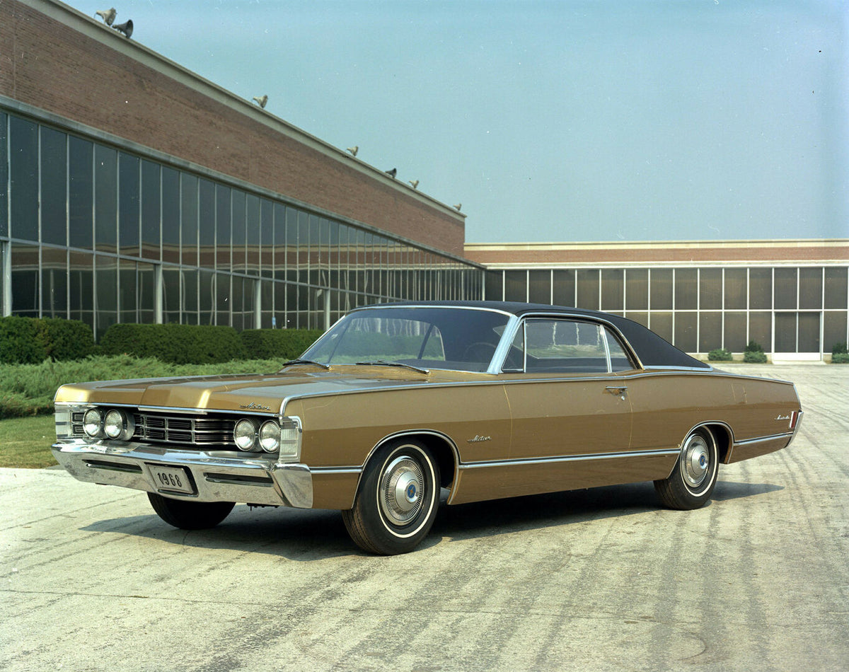This archival image documents the 1968 Meteor Coupe in front of building AR-2007-5 and is preserved in the Ford Heritage Vault as part of Ford Motor Company's historic photographic archive. Free for personal, non-commercial use. Ford Heritage Vaul...