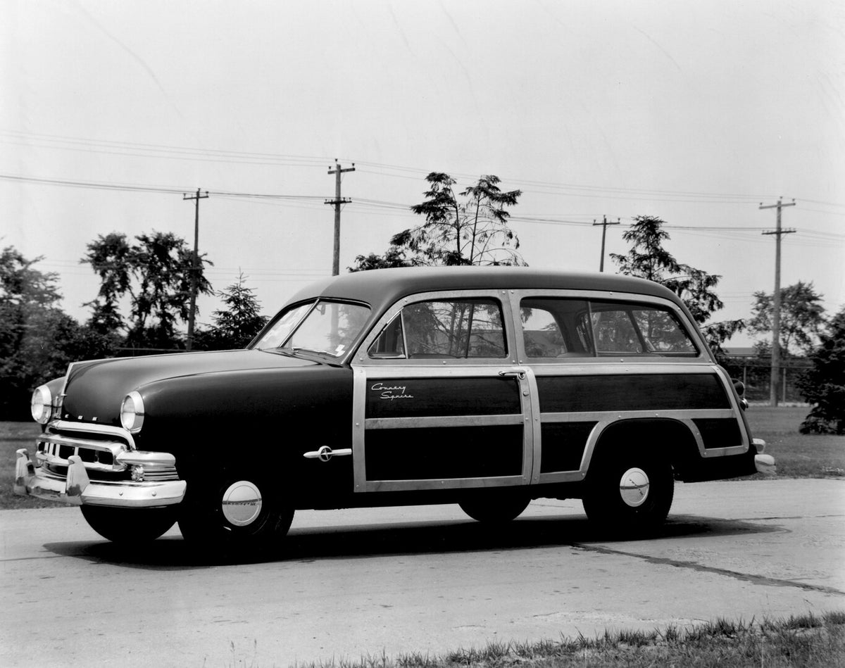 This archival image documents the 1951 Meteor Country Squire on scenic road with trees AR-2007-5 and is preserved in the Ford Heritage Vault as part of Ford Motor Company's historic photographic archive. Free for personal, non-commercial use. Ford...
