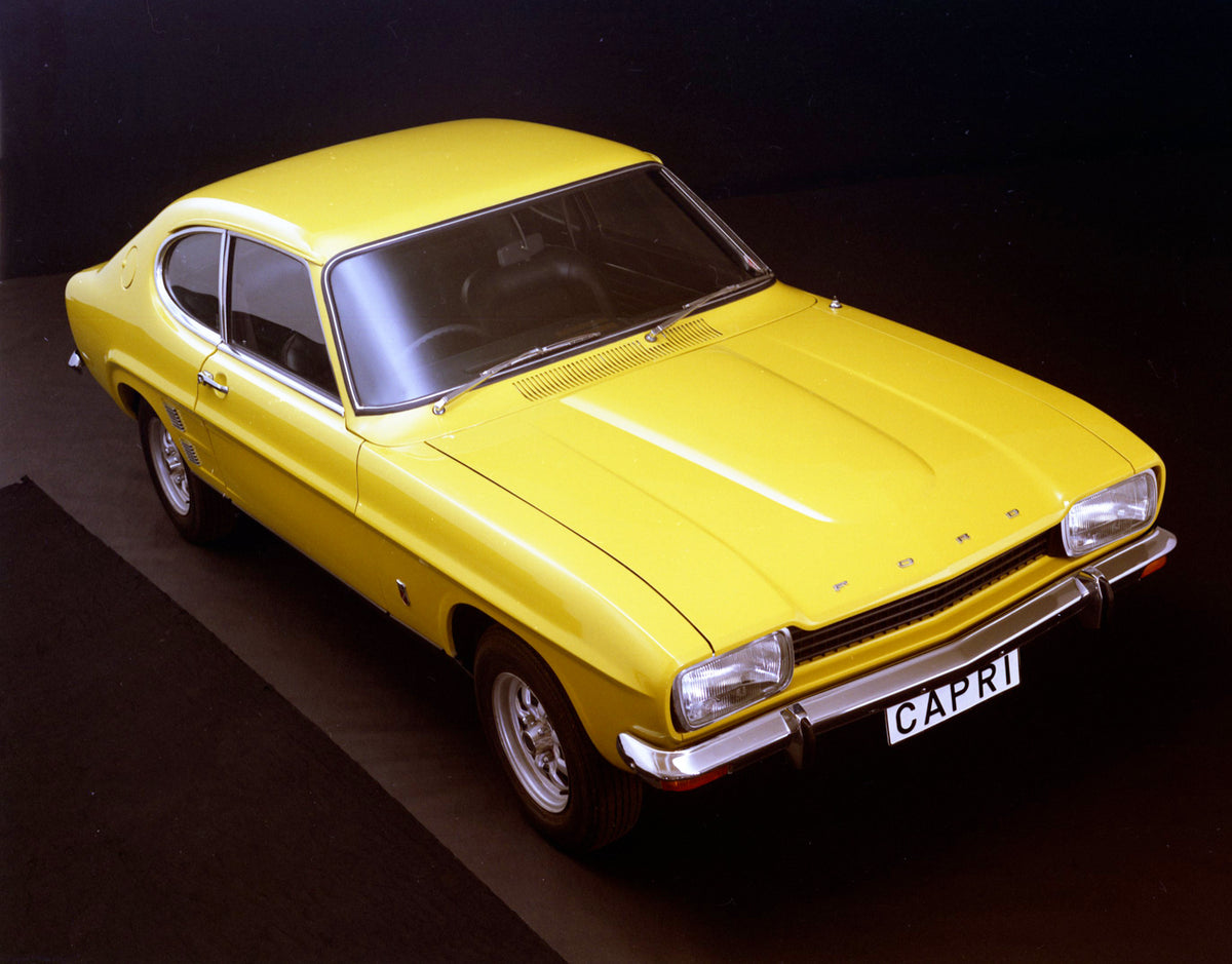 This archival image documents the 1973 Ford Capri MK I GT in studio and is preserved in the Ford Heritage Vault as part of Ford Motor Company's historic photographic archive. Free for personal, non-commercial use. Ford Heritage Vault reference AR-...