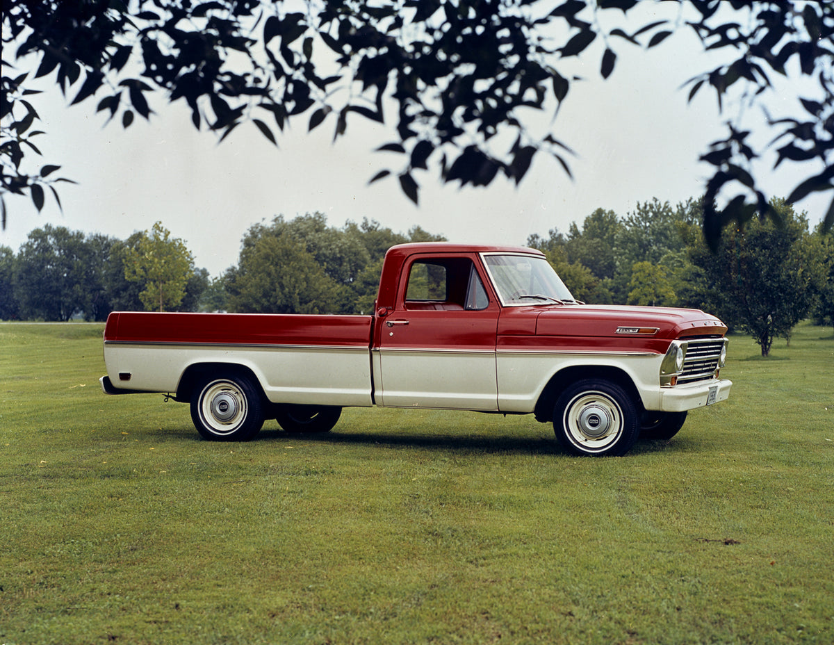 This archival image documents the 1968 Ford F-100 styleside pickup and is preserved in the Ford Heritage Vault as part of Ford Motor Company's historic photographic archive. Free for personal, non-commercial use. Ford Heritage Vault reference AR-2...