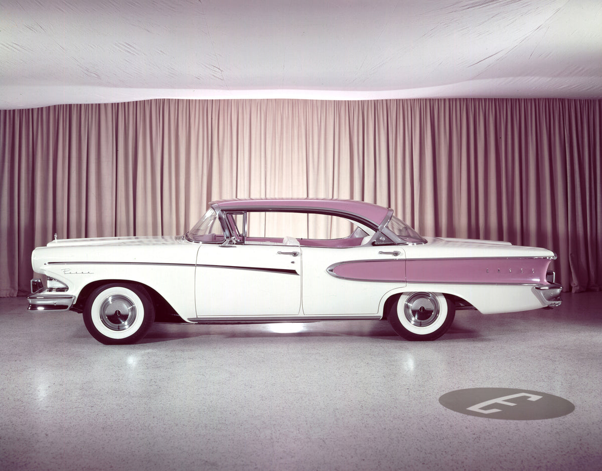 This archival image documents the 1958 Edsel Pacer four-door hardtop and is preserved in the Ford Heritage Vault as part of Ford Motor Company's historic photographic archive. Free for personal, non-commercial use. Ford Heritage Vault reference AR...