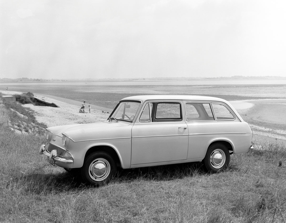 This archival image documents the 1961 Ford Anglia estate car in Mersea area and is preserved in the Ford Heritage Vault as part of Ford Motor Company's historic photographic archive. Free for personal, non-commercial use. Ford Heritage Vault refe...