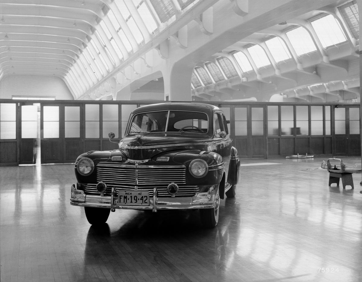 This archival image documents the 1942 Mercury in the Ford Engineering Laboratory and is preserved in the Ford Heritage Vault as part of Ford Motor Company's historic photographic archive. Free for personal, non-commercial use. Ford Heritage Vault...