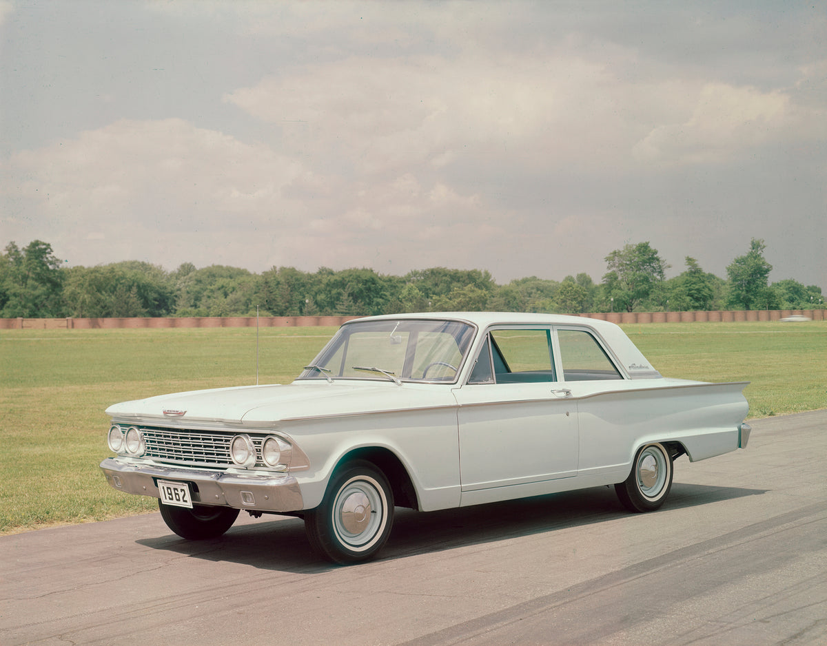 This archival image documents the 1962 Ford Fairlane two-door sedan and is preserved in the Ford Heritage Vault as part of Ford Motor Company's historic photographic archive. Free for personal, non-commercial use. Ford Heritage Vault reference AR-...